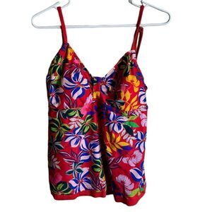 NWT Caribbean Joe Red Floral Swimsuit Top size 14